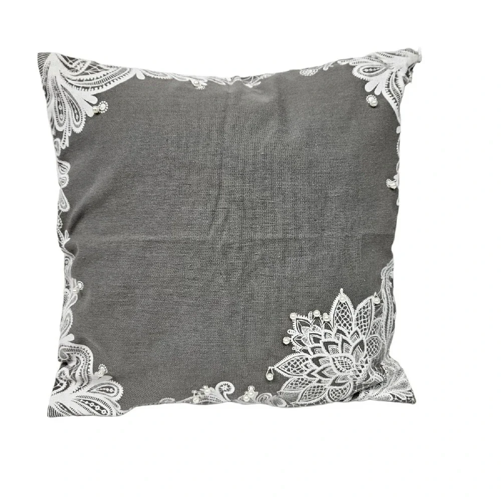 Signature Home Styles Gray French Country‎ Pearl Accent Pillow Cover